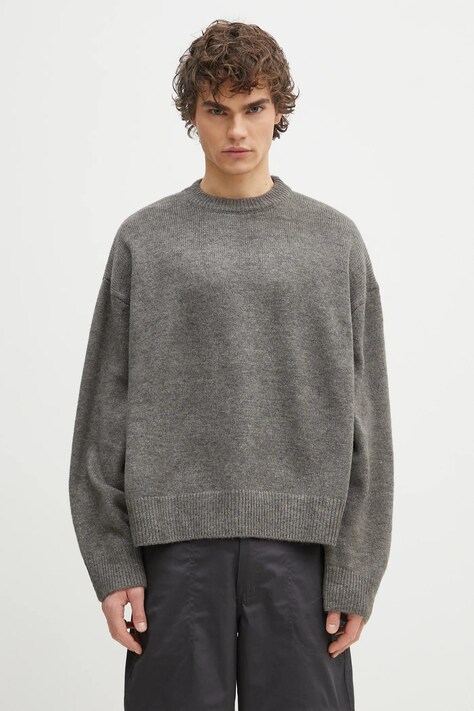 Πουλόβερ με προσθήκη μαλλιού MKI MIYUKI ZOKU Mohair Blend Knit Crew ανδρικό, χρώμα: γκρι, MOHAIR.BLEND.KNIT.CR.BR