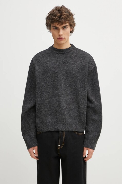 Svetr z vlněné směsi MKI MIYUKI ZOKU Mohair Blend Knit Crew pánský, černá barva, hřejivý, MOHAIR.BLEND.KNIT.CR.BL