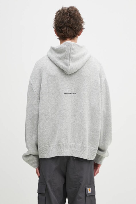 Pulover s dodatkom vune MKI MIYUKI ZOKU Mohair Blend Knit Hoody za muškarce, boja: siva, topli, MOHAIR.BLEND.KNIT.HOODY