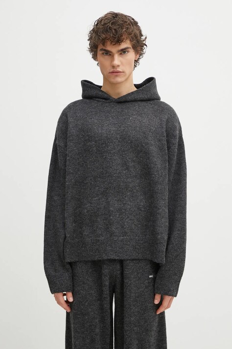 Светр з домішкою вовни MKI MIYUKI ZOKU Mohair Blend Knit Hoody чоловічий колір сірий  MOHAIR.BLEND.KNIT.HO.BL