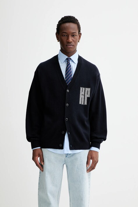 Kenzo cardigan din lana Kamon barbati, culoarea albastru marin, FF55CA7283BA.79