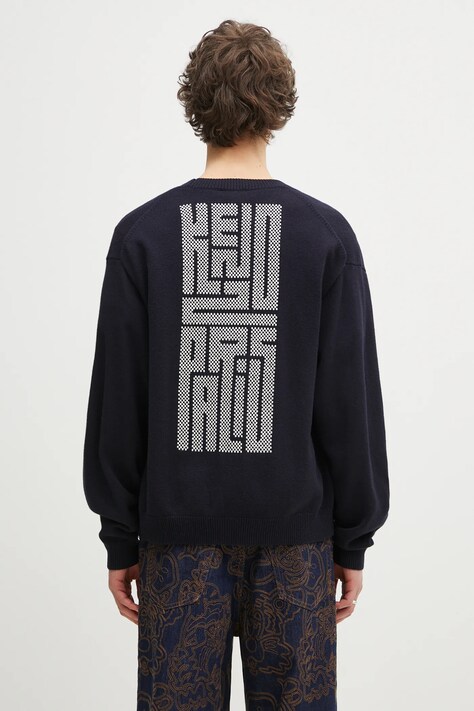 Kenzo cardigan din lana Kamon barbati, culoarea albastru marin, FF55CA7283BA.79