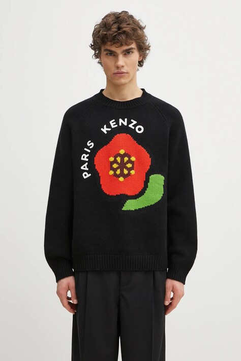Vlněný svetr Kenzo Pop pánský, černá barva, hřejivý, FF55PU7223LA.99J