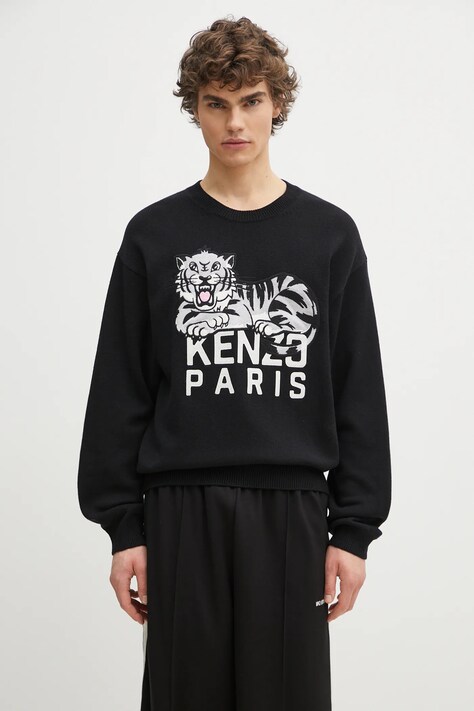 Kenzo sweter wełniany Happy Tiger męski kolor czarny FF55PU7273LD.99J
