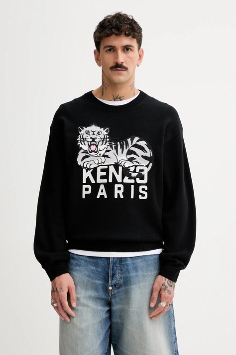 Kenzo sweter wełniany Happy Tiger męski kolor czarny FF55PU7273LD.99J
