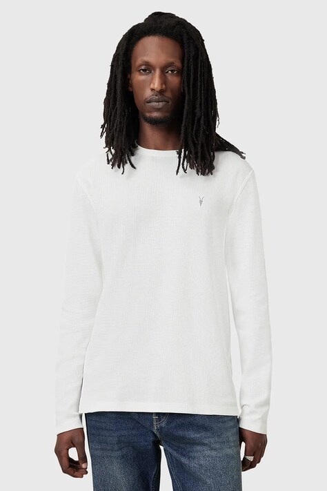AllSaints longsleeve din bumbac ELLIS barbati, culoarea alb, neted, M019JC