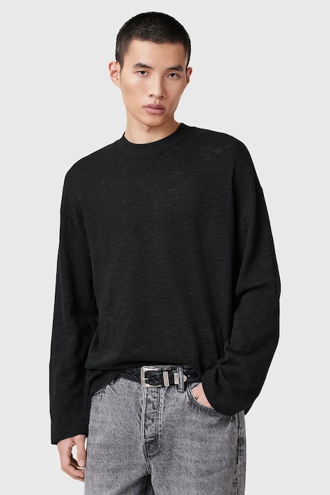 AllSaints longsleeve bawełniany FOSTER męski kolor czarny gładki M026JC