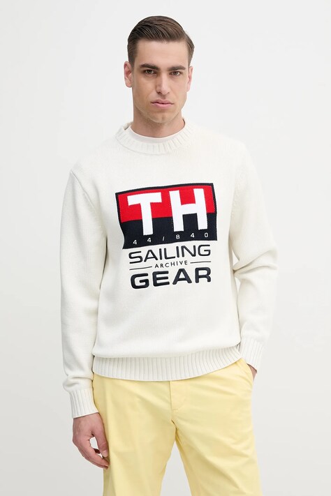 Βαμβακερό πουλόβερ Tommy Hilfiger SAILING ανδρικό, χρώμα: άσπρο, MN0MN00017
