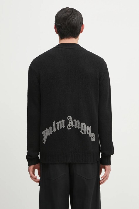 Kardigan Palm Angels Curved Logo pánský, černá barva, PMHB035S25KNI0011008