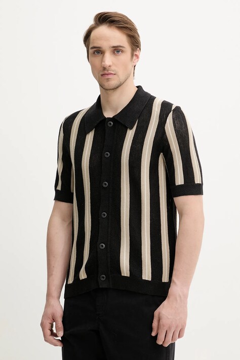 Рубашка с примесью льна Marc O'Polo цвет чёрный regular классический воротник 524504864008