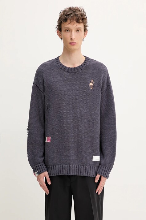 NEIGHBORHOOD sweter bawełniany Savage Crewneck Sweater męski kolor granatowy ciepły 251FUNH.KNM03