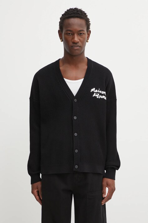 Maison Kitsuné kardigan Maison Kitsune Handwriting Comfort męski kolor czarny OM00505KT1126