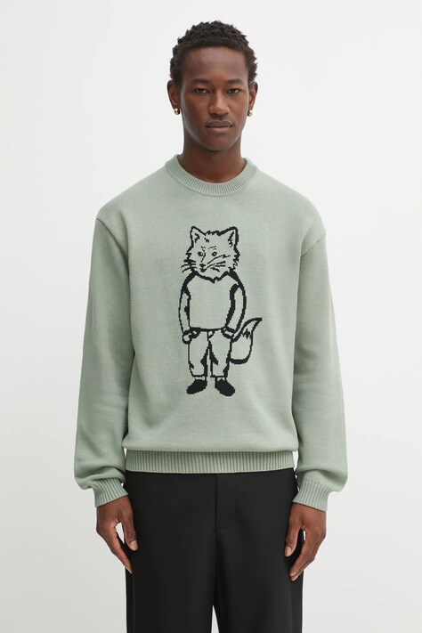 Maison Kitsuné sweter Dressed Fox Intarsia męski kolor zielony OM00802KT1030