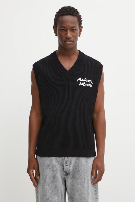Maison Kitsuné kamizelka Maison Kitsune Handwriting męski kolor czarny OM00810KT1126