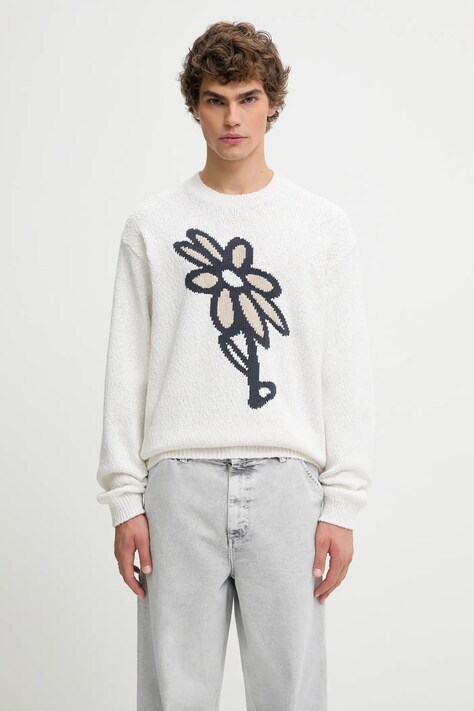 Maison Kitsuné sweter Abstract Daisy Intarsia męski kolor biały lekki OM00811KT1138