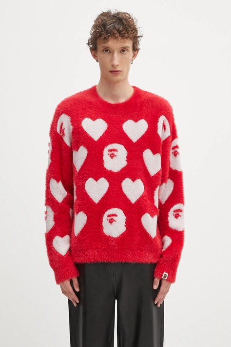 Pulover s dodatkom vune A Bathing Ape I love bape monogram boja: crvena, tople, 1K80220006