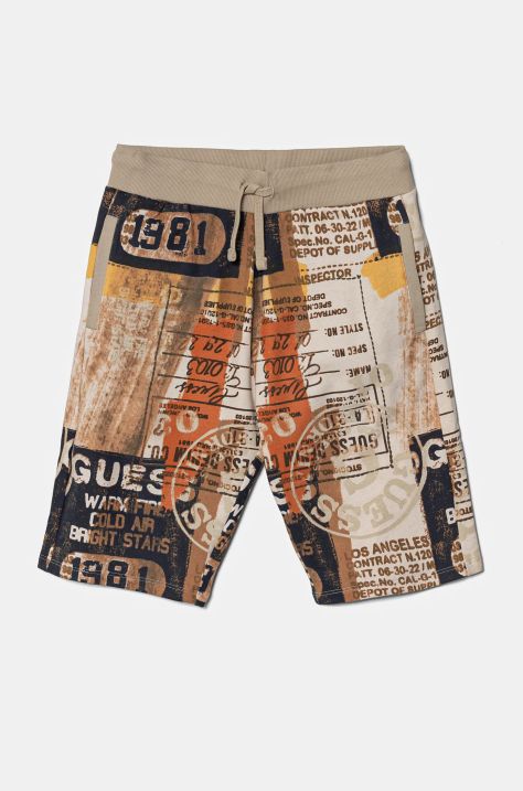 Guess pantaloni scurți din bumbac pentru copii culoarea maro, talie reglabila, L5RD04 KA6R4