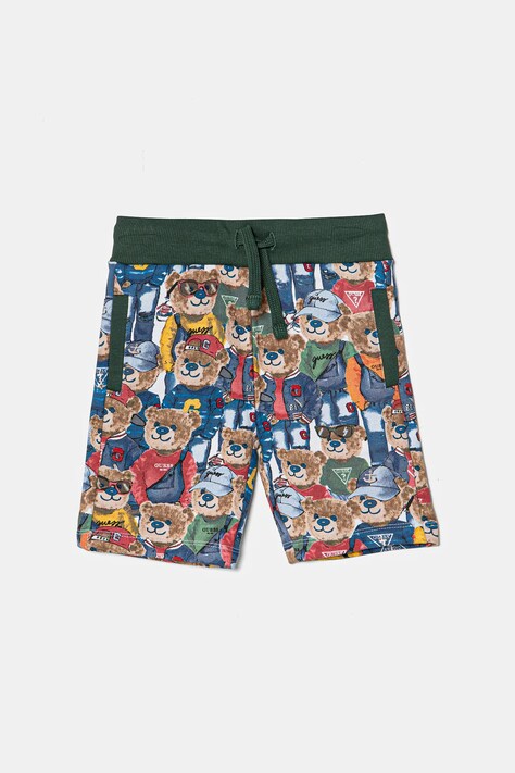 Guess pantaloni scurți din bumbac pentru copii culoarea verde, talie reglabila, N5RD02 KA6R4
