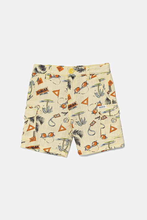 Guess pantaloni scurți din amestec de in pentru copii culoarea galben, talie reglabila, N5GD10 WFBT0