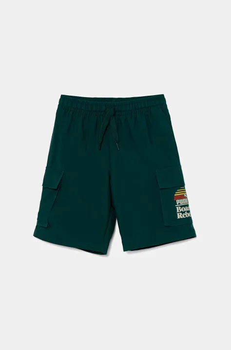 Detské krátke nohavice Puma MID90S Cargo Chino Shorts zelená farba, nastaviteľný pás 685154