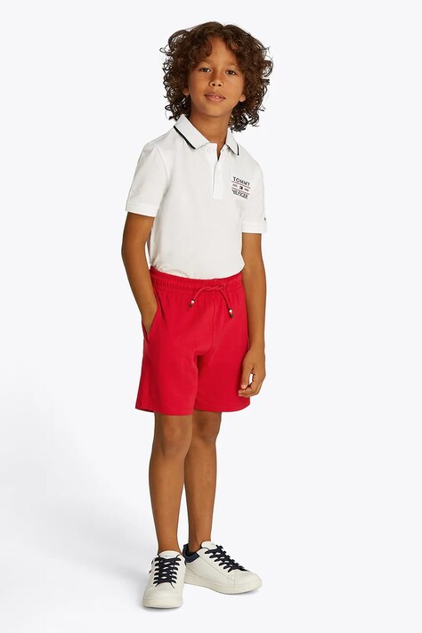 Dětské bavlněné šortky Tommy Hilfiger červená barva, KB0KB09477
