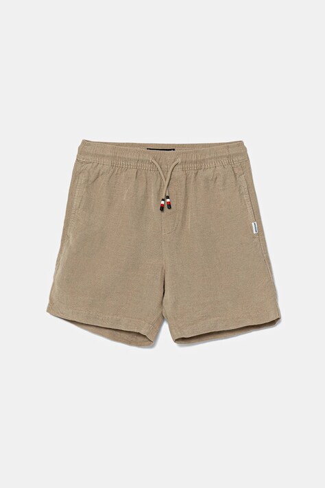 Tommy Hilfiger pantaloni scurți de in pentru copii culoarea bej, talie reglabila, KB0KB09643