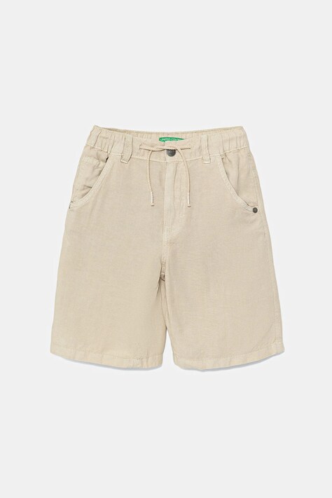 United Colors of Benetton pantaloni scurți din amestec de in pentru copii culoarea bej, talie reglabilă, 41DAC9043