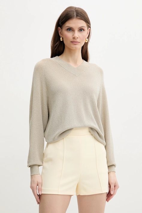 Elisabetta Franchi pantaloni scurți femei, culoarea galben, uni, high waist, SH00851E2