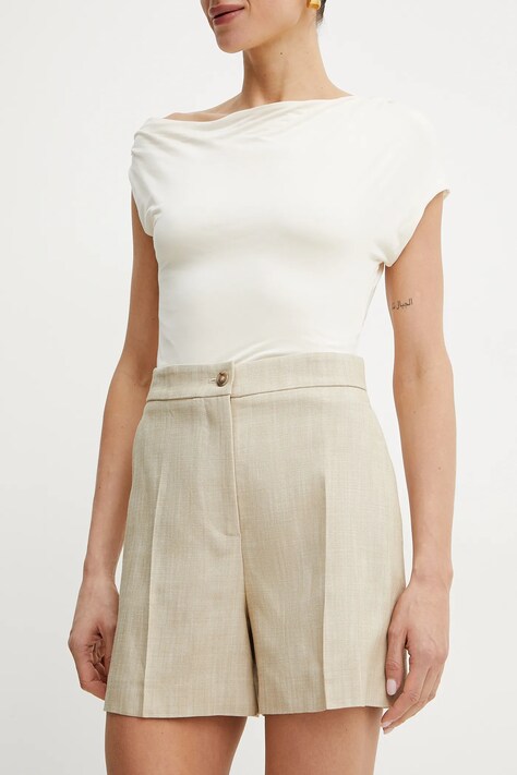 Kraťasy Pinko dámské, béžová barva, hladké, high waist, 104702 A2EJ