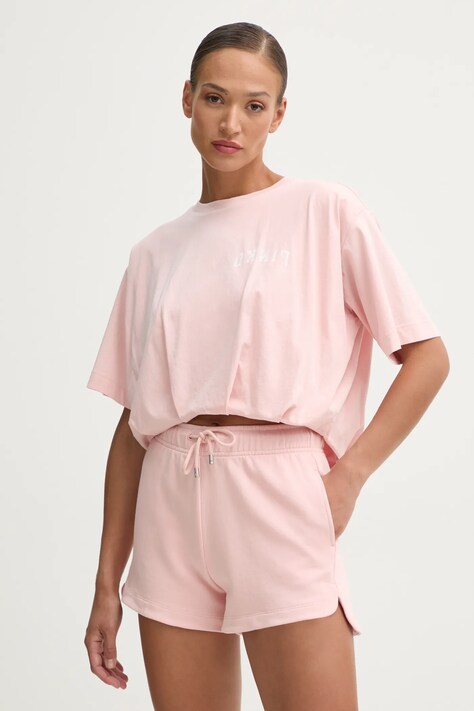 Pinko pantaloni scurti femei, culoarea roz, cu imprimeu, medium waist, 104284 A2BZ