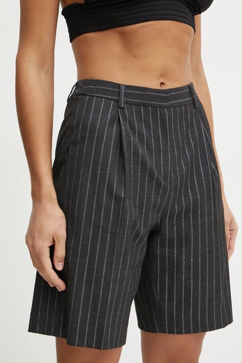 Šortky z vlněné směsi Karl Lagerfeld šedá barva, vzorované, high waist, A1W10124