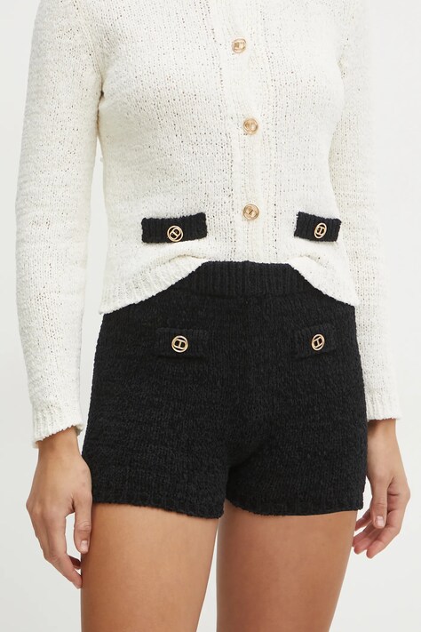 Twinset pantaloni scurti femei, culoarea negru, neted, high waist, 251TP3441