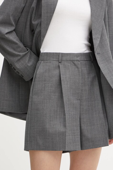 Šortky z vlněné směsi Herskind Reggy šedá barva, hladké, high waist, 5404134