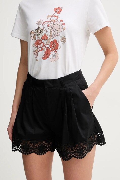 Twinset pantaloni scurți femei, culoarea negru, uni, high waist, 251TT2096
