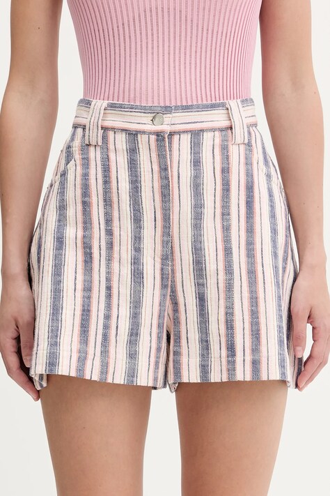 IRO pantaloni scurți din bumbac culoarea roz, cu imprimeu, high waist, WP30TIBELLE