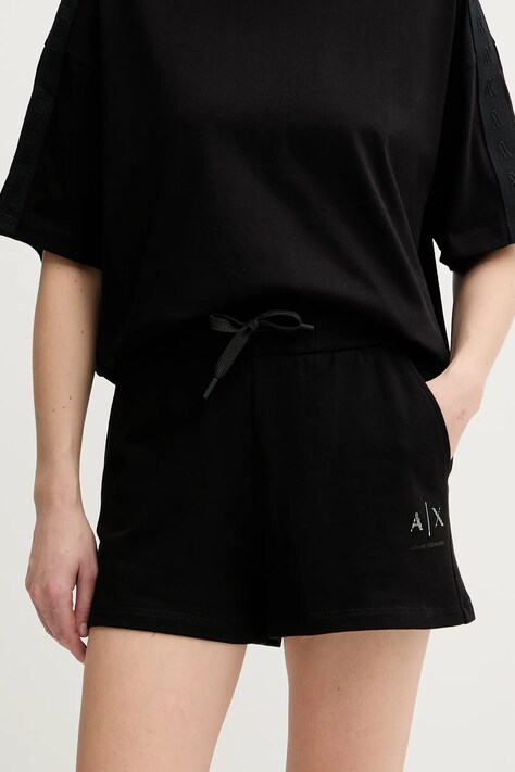 Armani Exchange pantaloni scurți din bumbac culoarea negru, cu imprimeu, high waist, XW000498 AF12739
