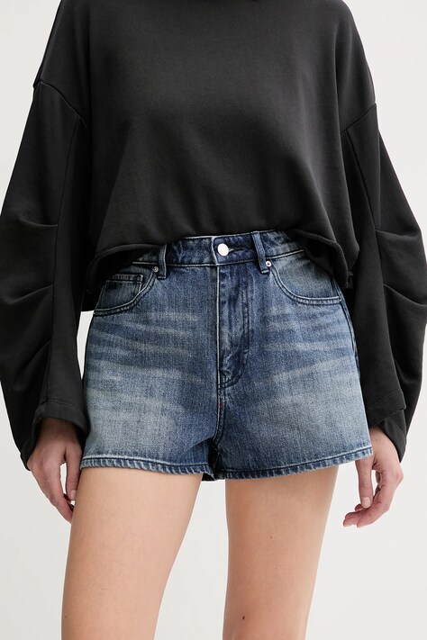 Armani Exchange szorty jeansowe damskie kolor niebieski gładkie high waist XW000135 AF12845
