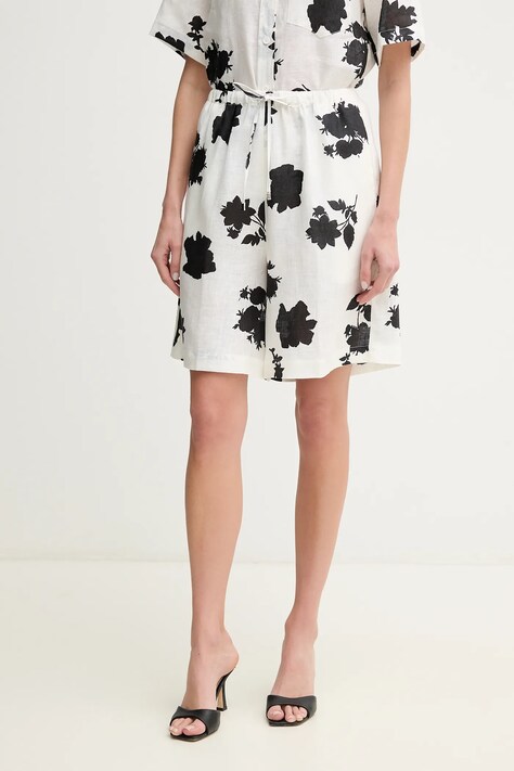 Liviana Conti szorty lniane damskie kolor biały wzorzyste high waist L5SL57