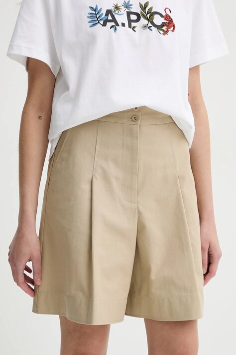 A.P.C. pantaloni scurți din bumbac short orlane femei, culoarea verde, uni, high waist, COHFU.F10214