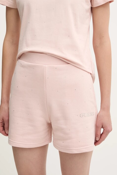 Guess pantaloncini RHINESTONES donna colore rosa con applicazione V5RD03 KCLJ0