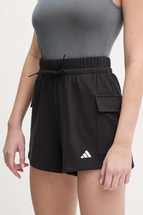 adidas pantaloni scurti Essentials femei, culoarea negru, neted, high waist, JD9944