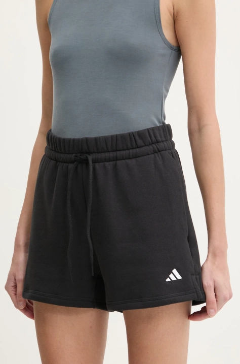 adidas rövidnadrág Essentials női, fekete, sima, magas derekú, JC5925