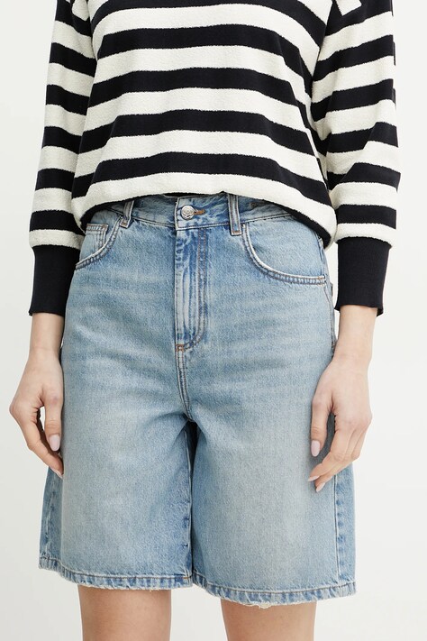 Džínové šortky Marella SHORT dámské, modrá barva, hladké, high waist, 2513141024200