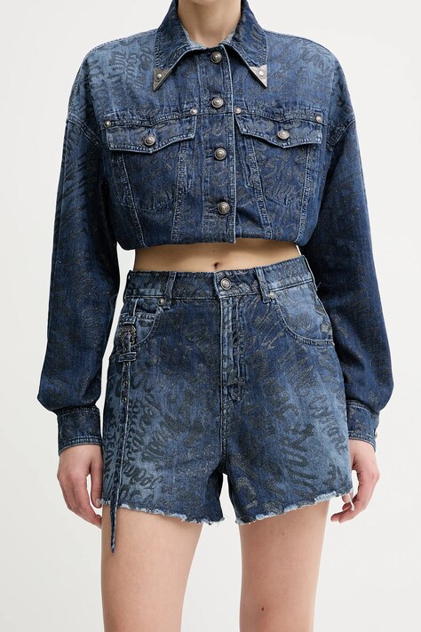 Versace Jeans Couture pantaloni scurți culoarea bleumarin, cu imprimeu, high waist, 78HAD51G DS025LF1