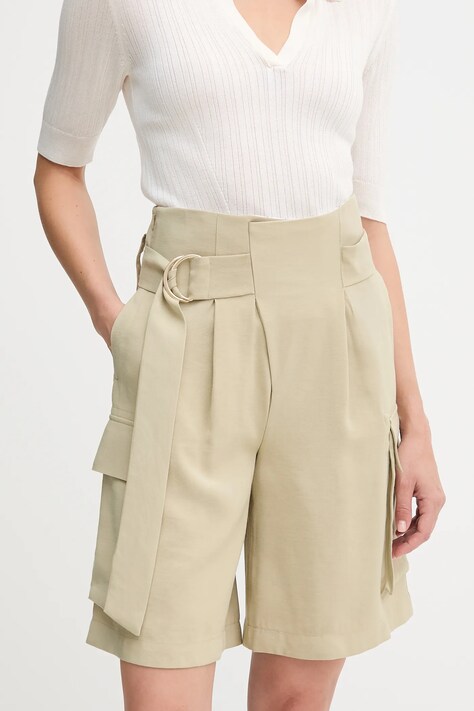 Къс панталон Sisley в зелено с изчистен дизайн с висока талия 4G48L901I