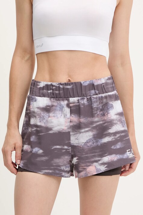 Къс панталон за трениране EA7 Emporio Armani в лилаво с десен с висока талия AF13662.7W000240