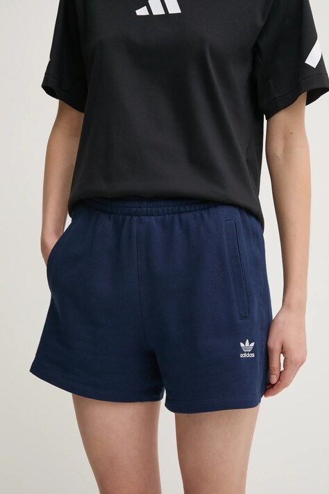 Šortky adidas Originals Essential dámske, tmavomodrá farba, jednofarebné, vysoký pás, JC8976