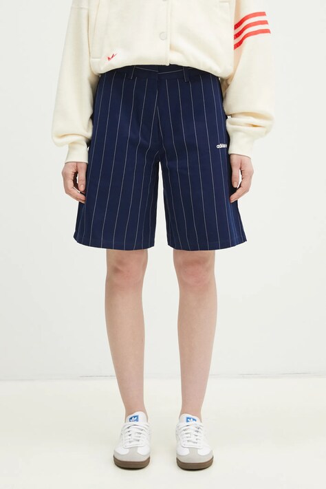 Kratke hlače adidas Originals PINSTRIPE SHORT za žene, boja: tamno plava, s uzorkom, visoki struk, JC7683