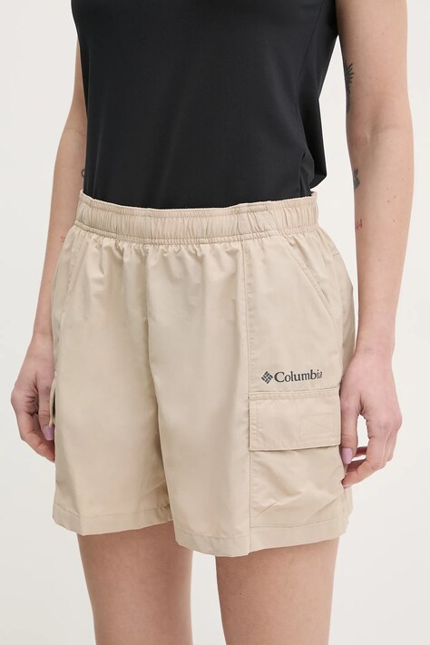 Columbia pantaloni scurți outdoor Sandier culoarea bej, uni, high waist, 2114831