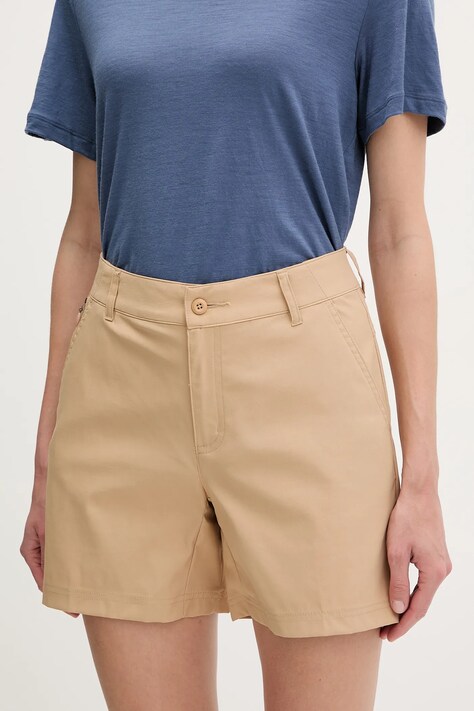 Columbia pantaloni scurți outdoor Leslie Falls culoarea verde, uni, medium waist, 2126061